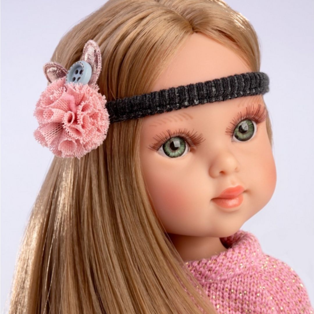 Кукла с дрехи за преобличане Penélope París, руса коса, пуловер и пола, 34 см