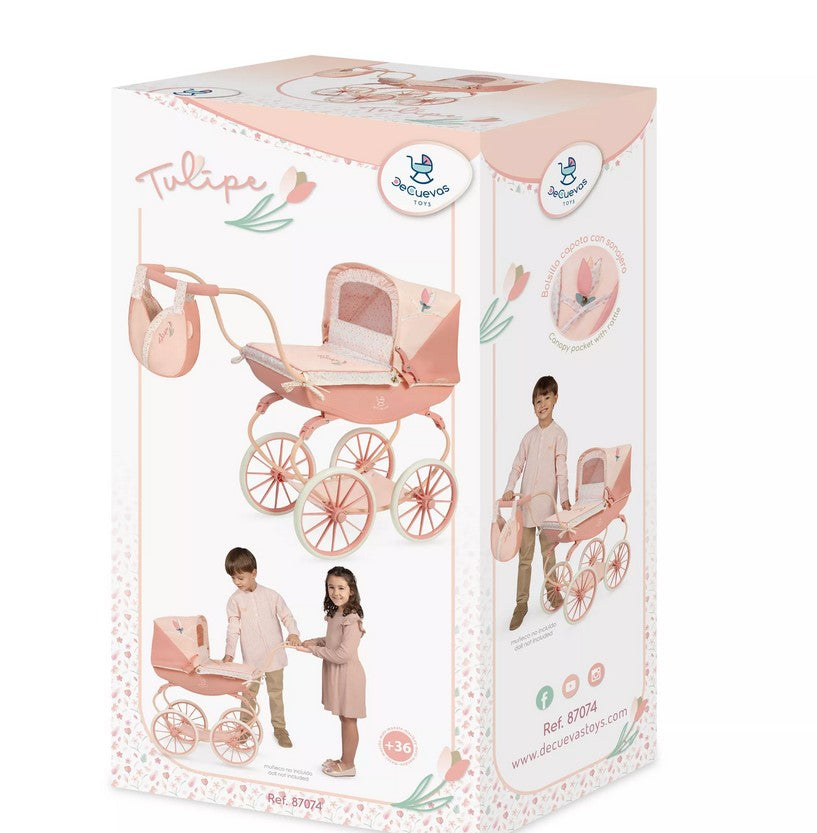 Класическа количка за кукли с кош Tulipe - 68 см