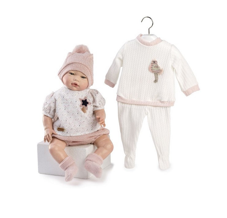 Голяма Кукла Reborn Almudena, с риза, чорапки и шапка, 42 см