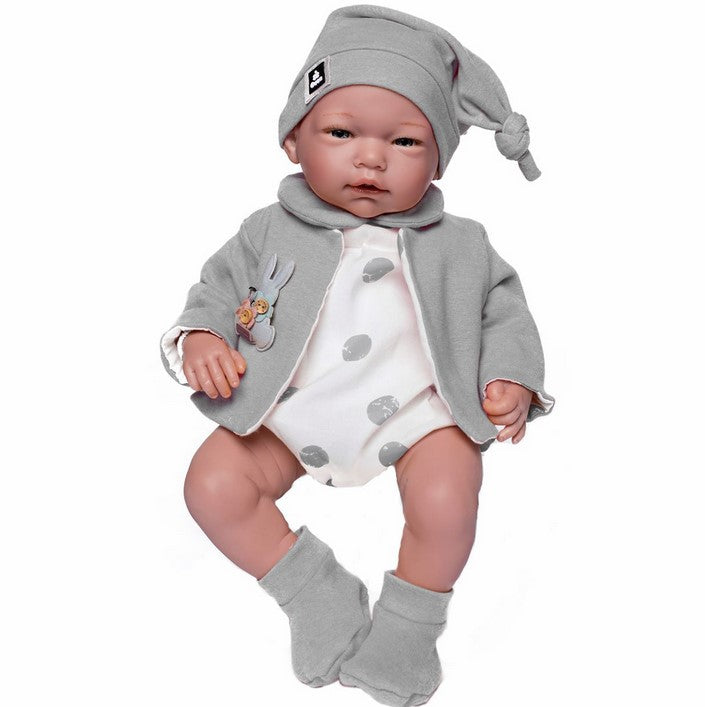 Голяма Кукла От Винилова Гума Aaron, със сив плетен комплект, 46 см