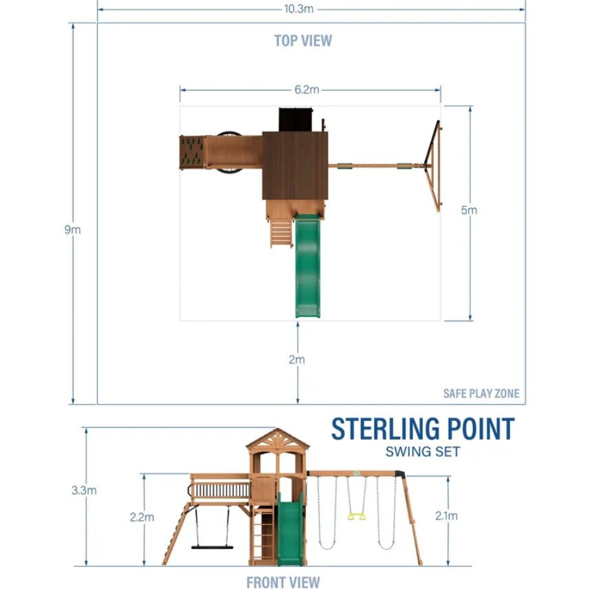Детска площадка за игра с 3 люлки и пързалка, Sterling Point