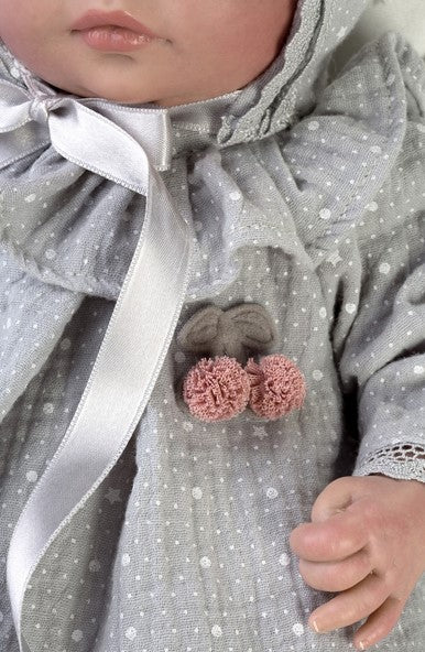 Красиви Кукли Reborn Manuela, със сива рокля и аксесоари, 38 см