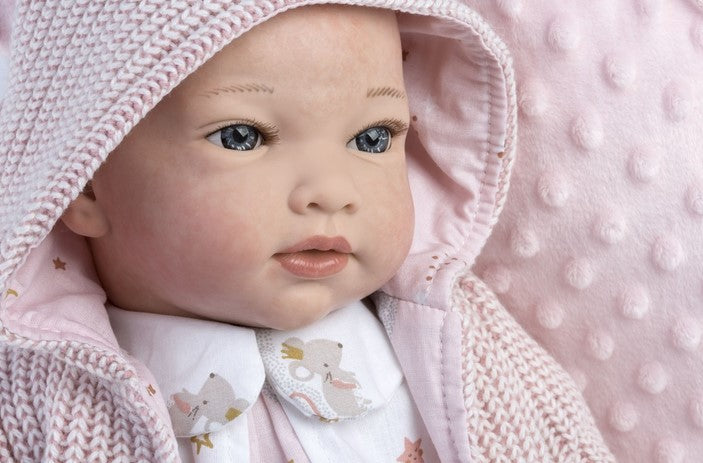 Голяма Кукла Reborn María, с розова рокля и сако, 42 см