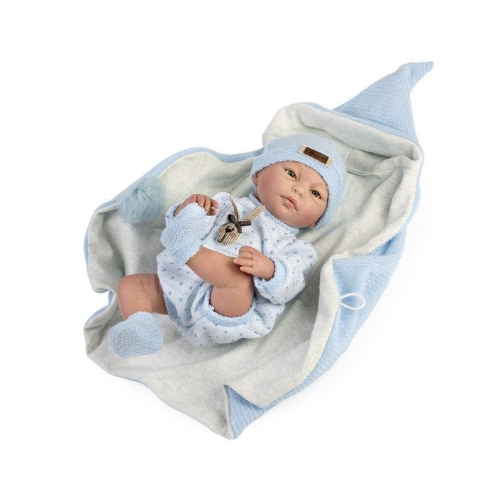 Красиви Кукли Reborn Martín, със бяло сини дрешки и аксесоари, 38 см