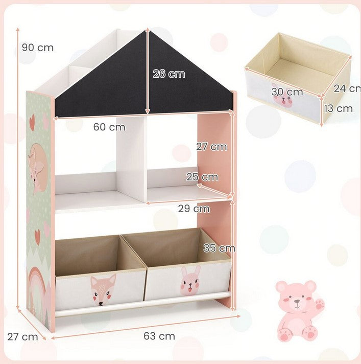 Детска дървена етажерка за книжки и играчки, 3в1