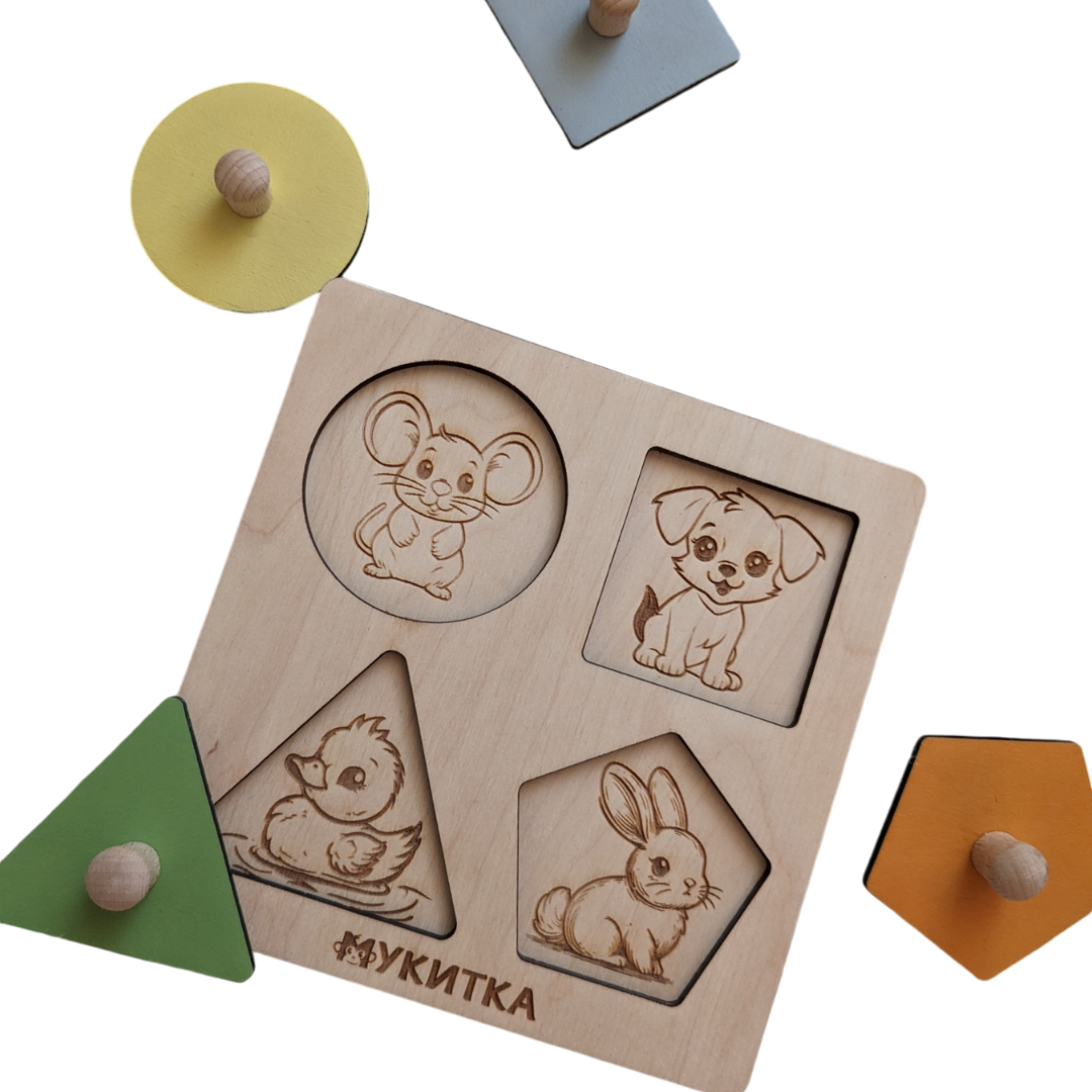 дървен пъзел с геометрични фигури