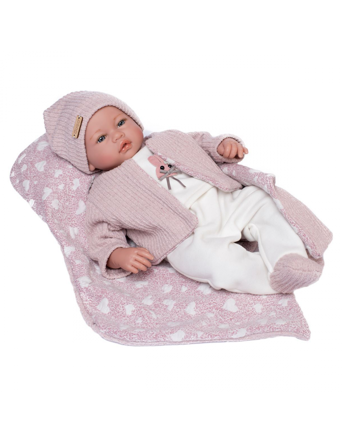 Голяма Кукла От Винилова Гума Eva, с бяла тениска и клин, розово яке, 46 см