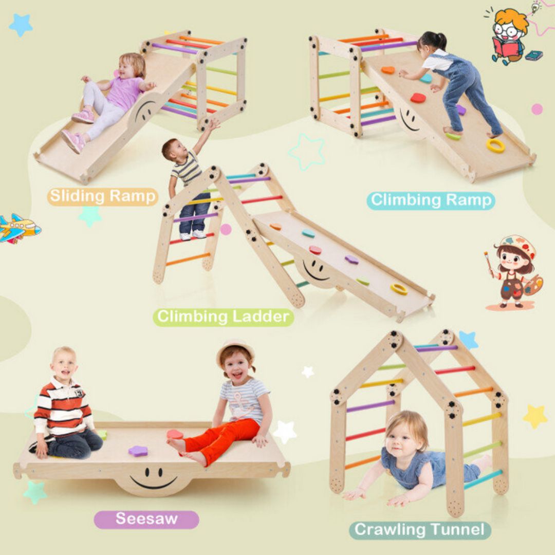 катерушка с пързалка и стена за катерене монтесори