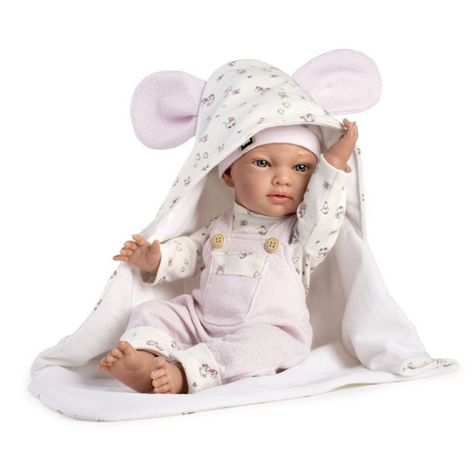 Голяма Кукла Boutique Noemi, с розово трикотажно гащеризонче и аксесоари, 42см