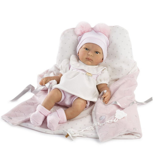 Силиконова кукла Sira, реалистично бебе без коса, розов тоалет и аксесоари, 36 см