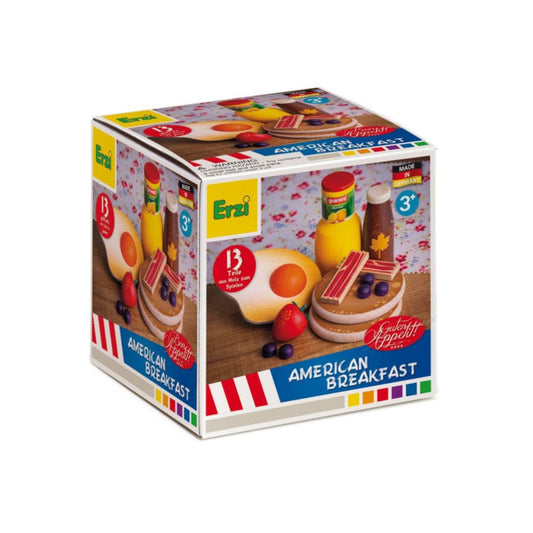 дървен комплект за игра с хранителни продукти за американска закуска
