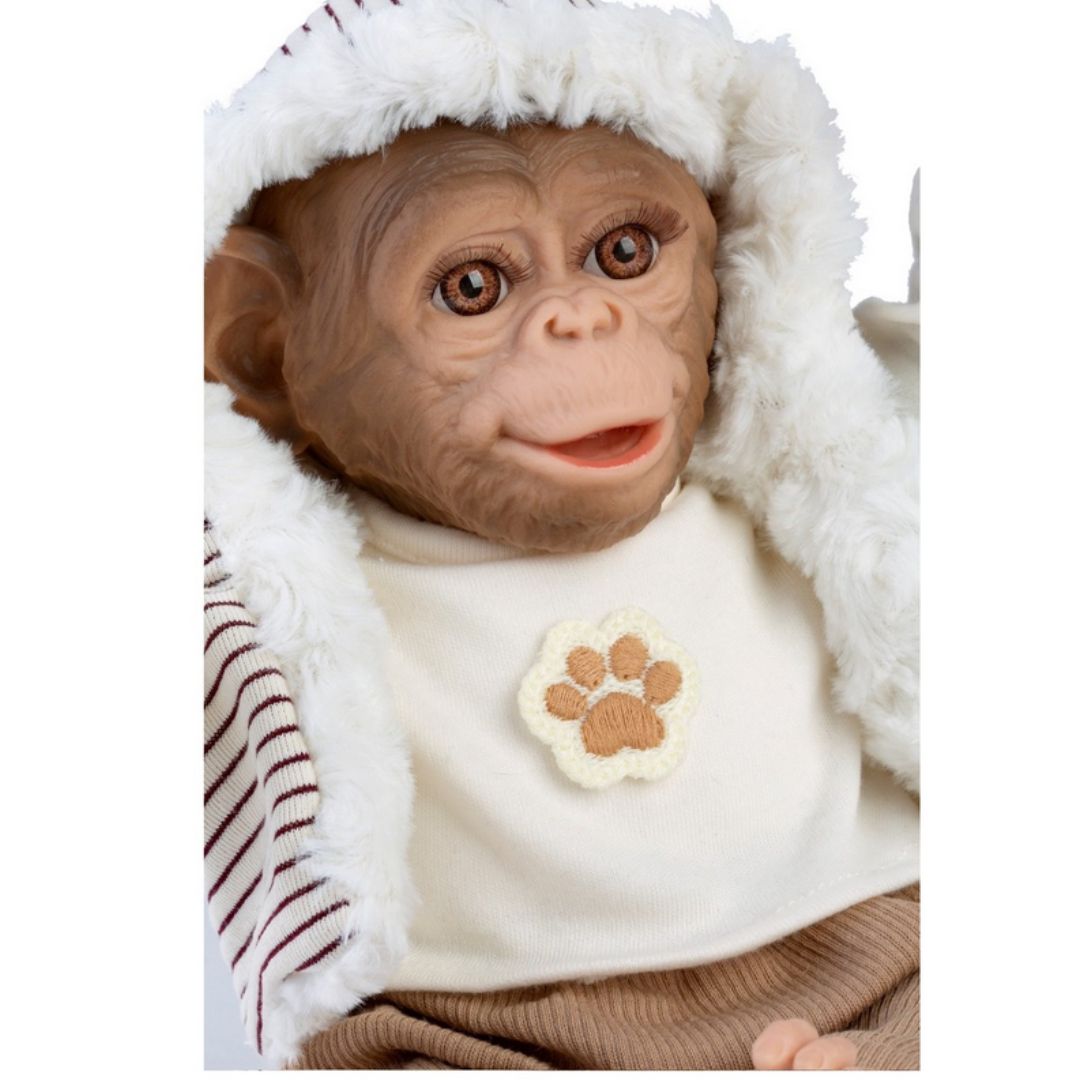Zoo Reborn, маймунка бебе, раирана жилетка и бежов панталон, 32см
