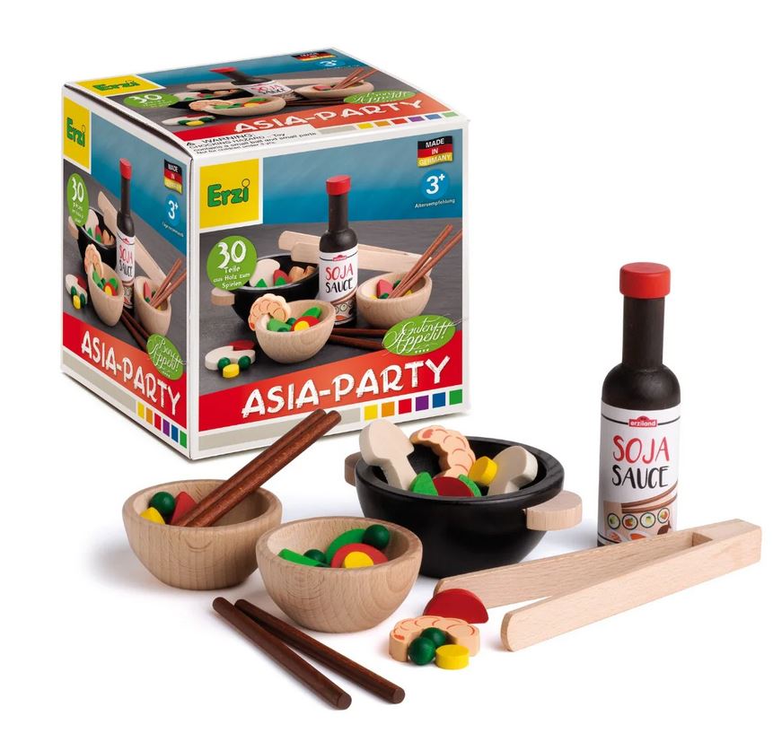 азиатски дървен комплект с хранителни продукти