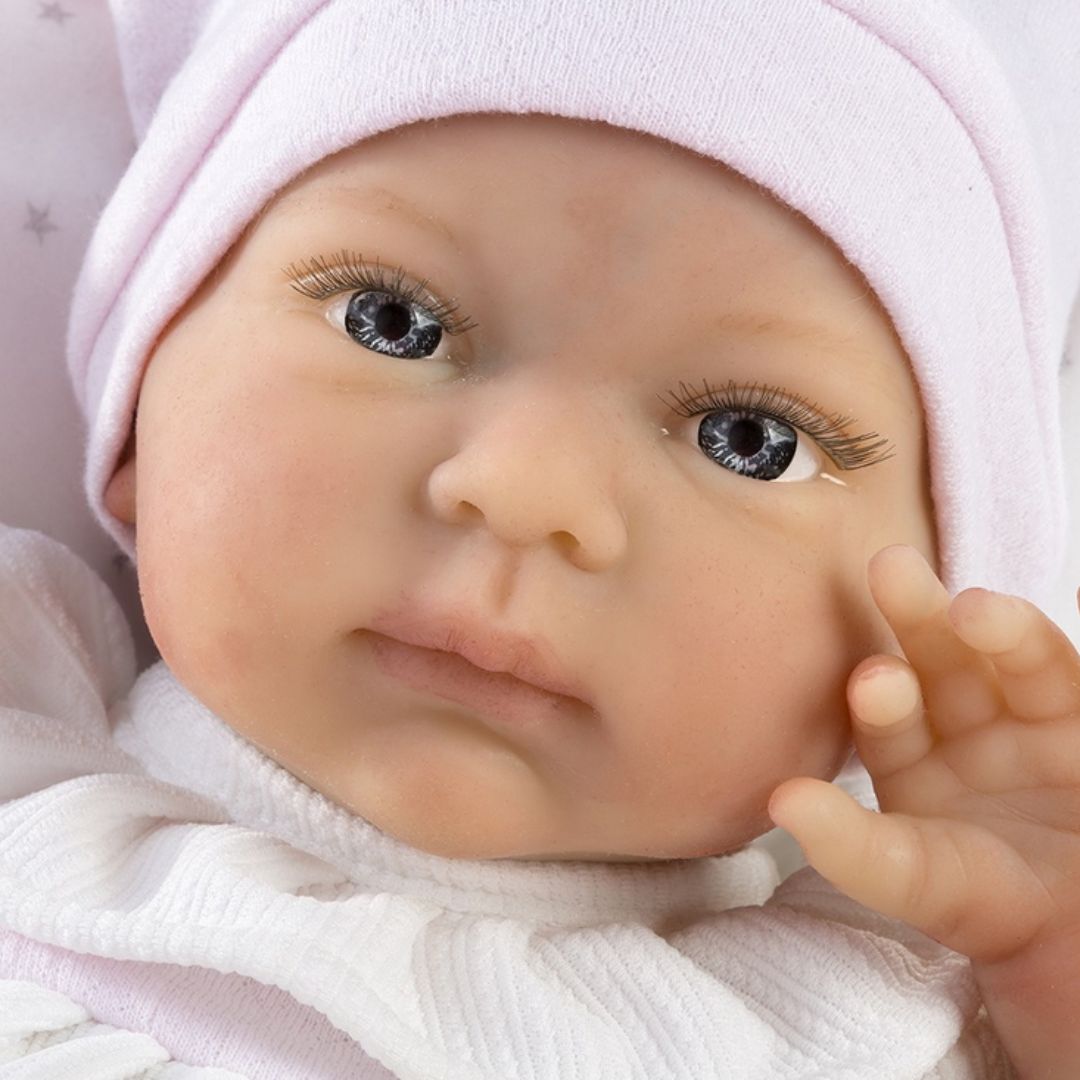 Силиконова кукла Sira, реалистично бебе без коса, розов тоалет и аксесоари, 36 см