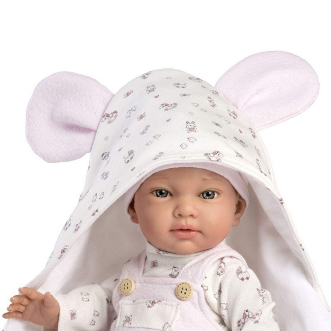 Голяма Кукла Boutique Noemi, с розово трикотажно гащеризонче и аксесоари, 42см