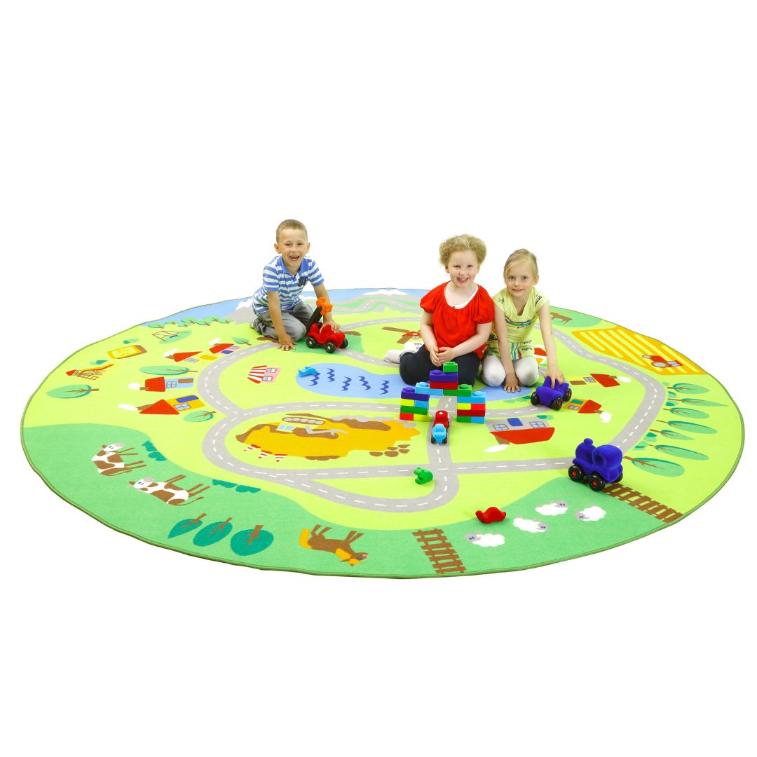 Голям Кръгъл Килим Град, Село и Река, за детски градини, детски кът - 300 см
