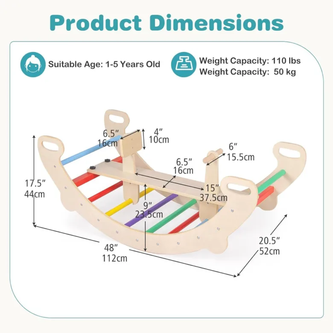 Дървена люлка катерушка "Дъга" 4в1