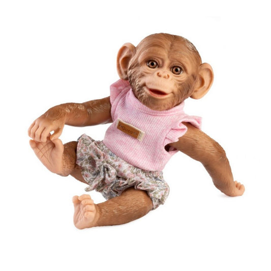Zoo Reborn, маймунка бебе, розова тениска и гащички на цветя, 32см