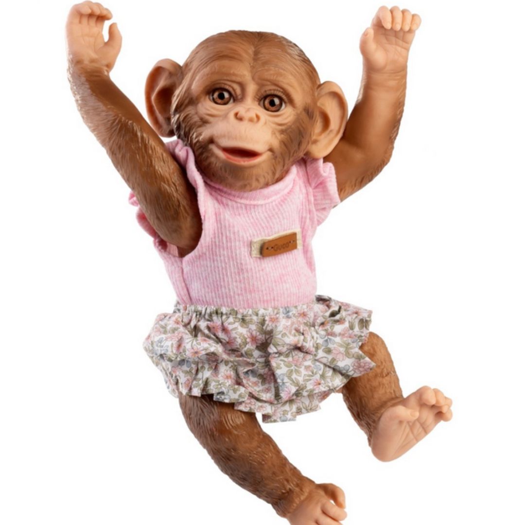 Zoo Reborn, маймунка бебе, розова тениска и гащички на цветя, 32см