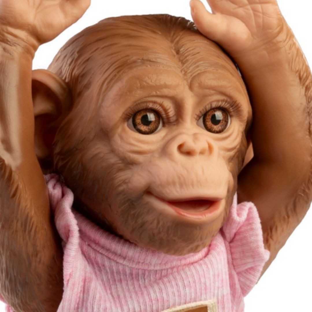 Zoo Reborn, маймунка бебе, розова тениска и гащички на цветя, 32см
