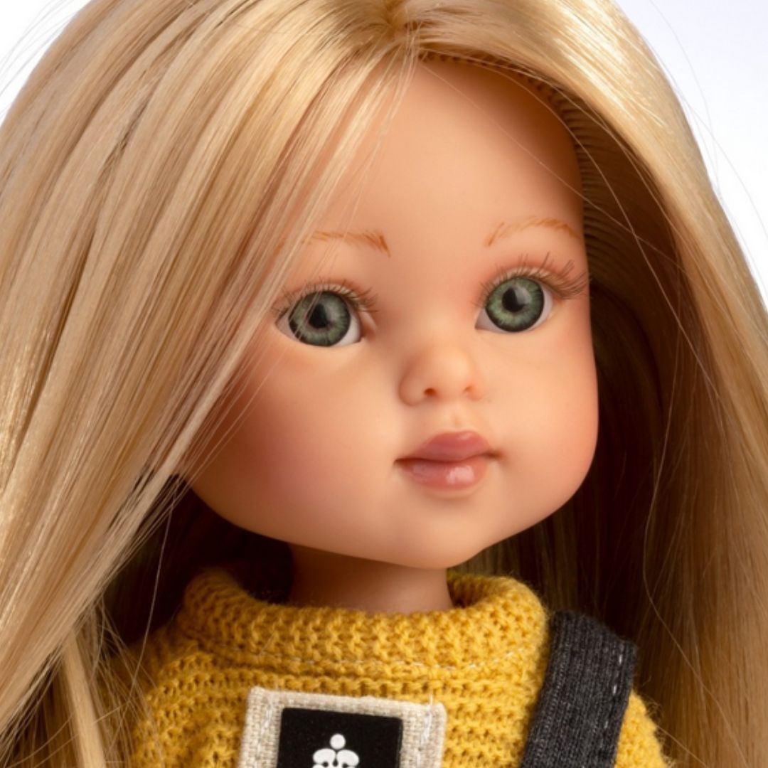 Кукла с дрехи за преобличане Penélope Atenas, руса коса, пуловер и пола, 34 см