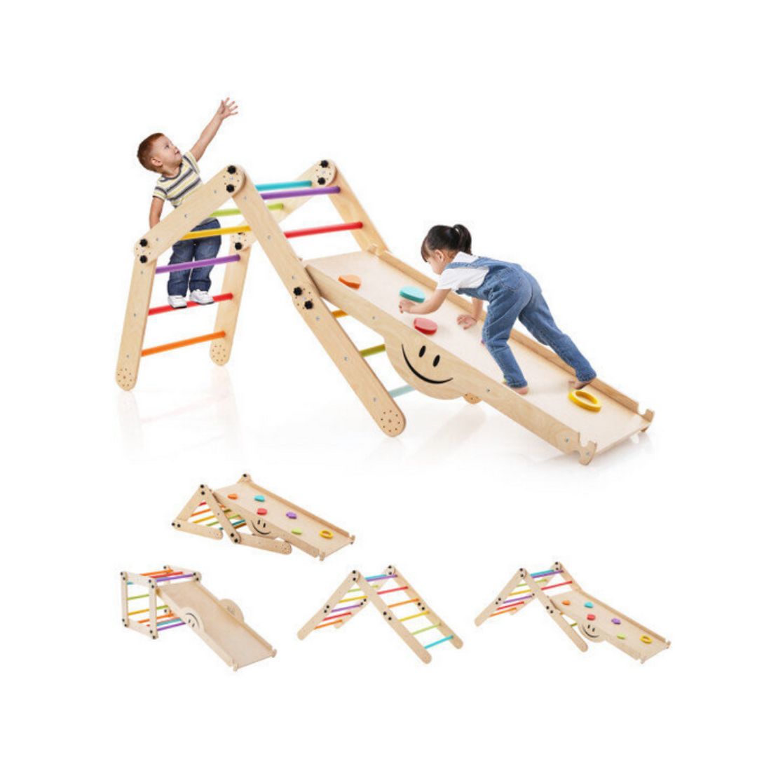 катерушка с пързалка и стена за катерене монтесори