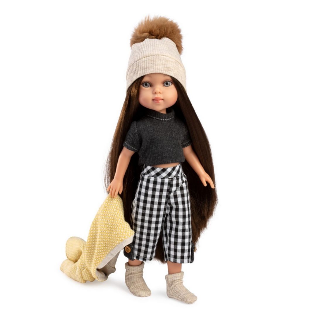 Кукла с дрехи за преобличане Penélope Roma, тъмна коса, тениска и панталон, 34 см