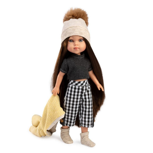 Кукла с дрехи за преобличане Penélope Roma, тъмна коса, тениска и панталон, 34 см