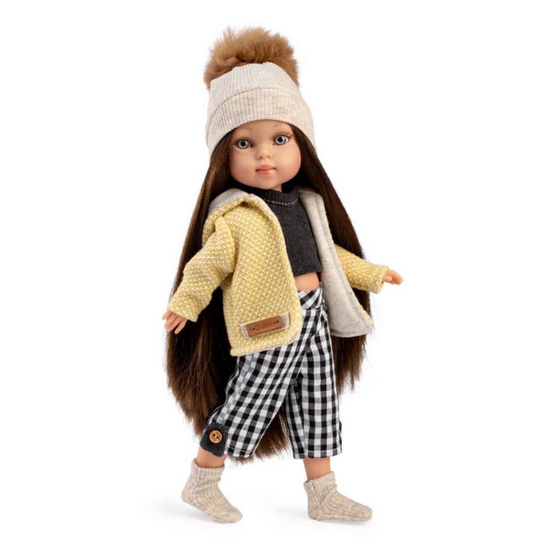 Кукла с дрехи за преобличане Penélope Roma, тъмна коса, тениска и панталон, 34 см