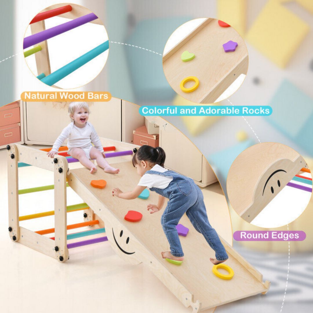 катерушка с пързалка и стена за катерене монтесори