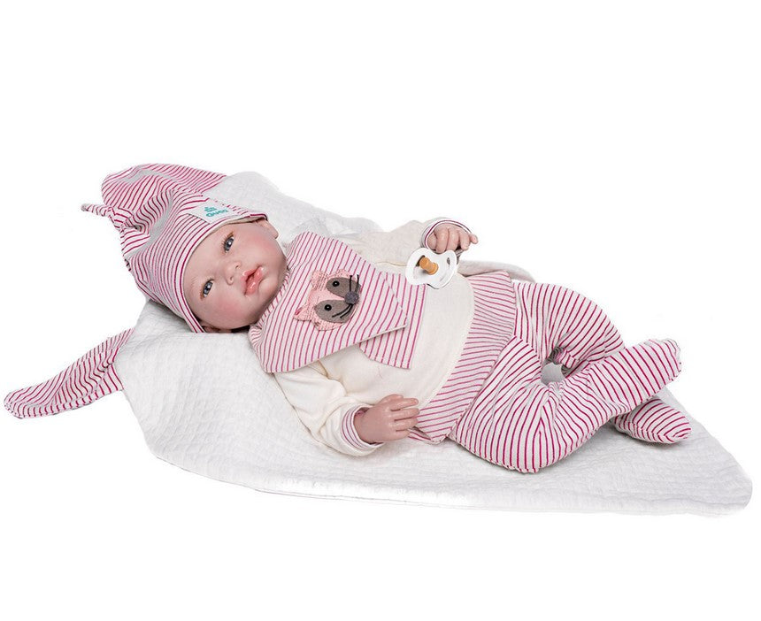 Голяма Кукла Reborn Аmanda, без коса, с розов комплект и плетено одеяло, 46 см