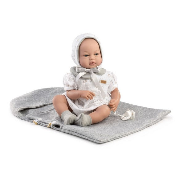 Голяма Кукла Reborn Eric, без коса, сива якичка и качулка, 46 см