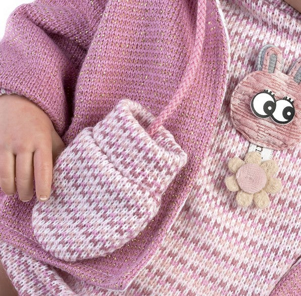 Голяма Кукла Reborn Esther, с розова рокля, шапка и аксесоари, 42 см