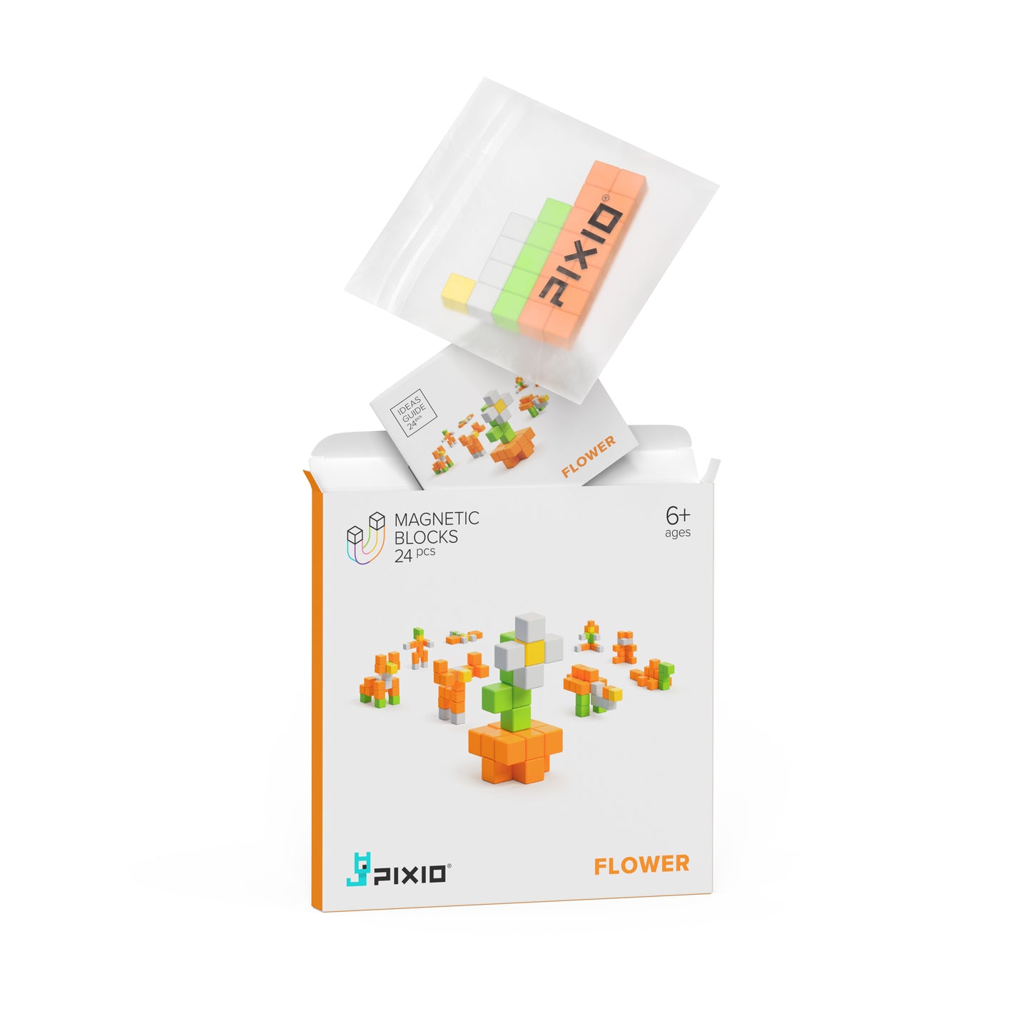 Магнитен конструктор Цвете, 24 блокчета, 5 цвята