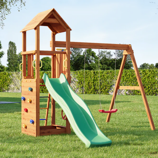 Дървена Детска Площадка С Пързалка и 2 Люлки FLAPPI