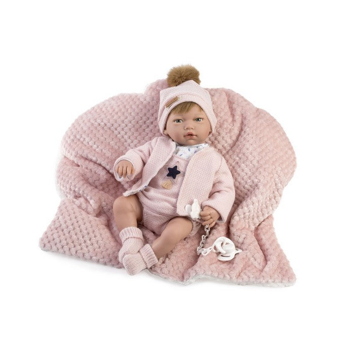 Красиви Кукли Reborn Jimena, с естествена коса с розова дрешка, сако и възглавница, 38 см