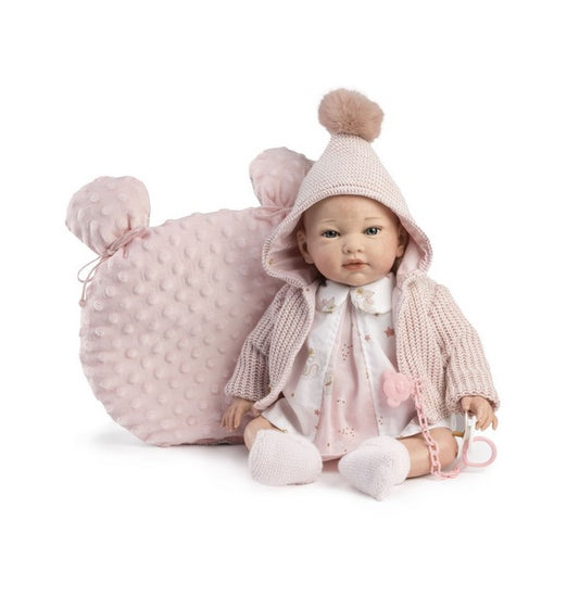 Голяма Кукла Reborn María, с розова рокля и сако, 42 см