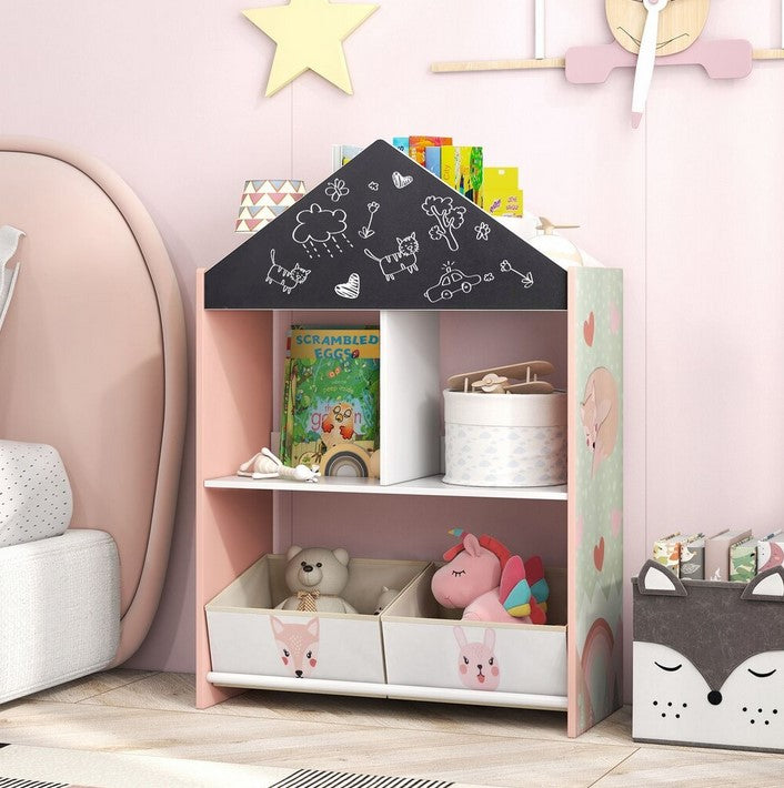 Детска дървена етажерка за книжки и играчки, 3в1