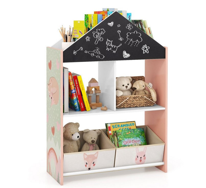 Детска дървена етажерка за книжки и играчки, 3в1