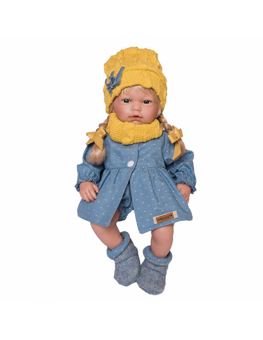 Красиви Кукли Ana, Руса Коса, със синя рокля на бели точки, 38 см