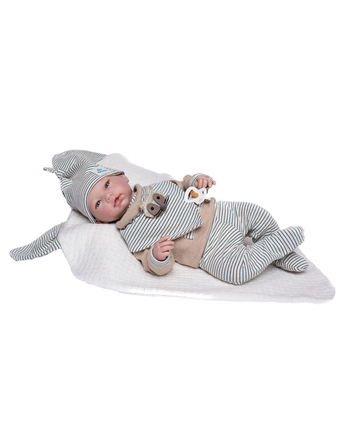 Голяма Кукла От Винилова Гума Reborn Axel, с раиран клин, шапка, лигавник и одеяло, 46 см