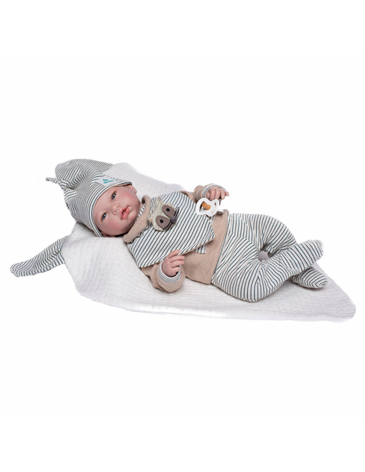 Голяма Кукла От Винилова Гума Reborn Axel, с раиран клин, шапка, лигавник и одеяло, 46 см