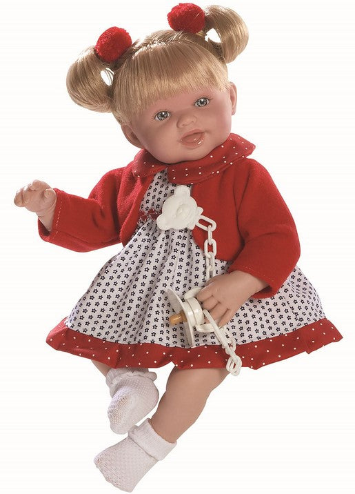Голяма Кукла От Винилова Гума Brenda, с червен плетен комплект, 46 см