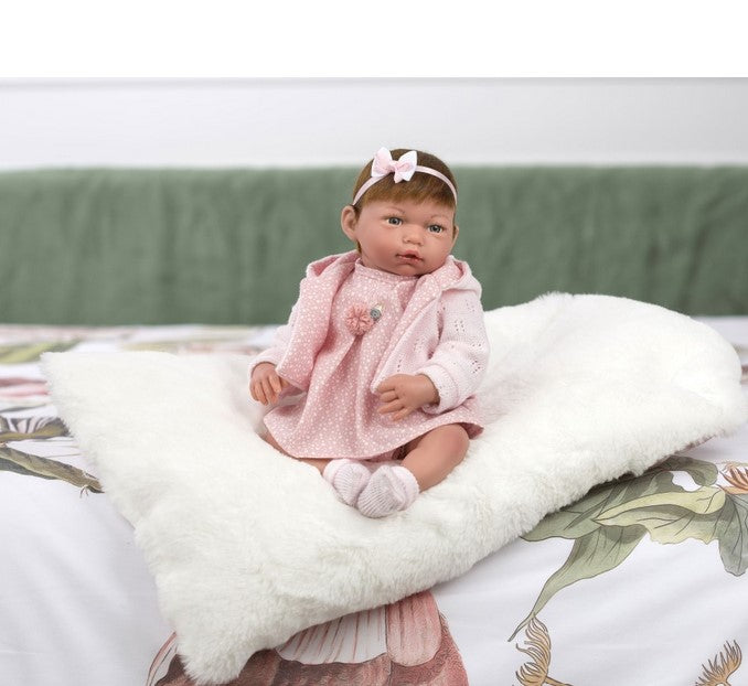 Красиви Кукли Reborn Daniela, с естествена коса, с розова рокля, биберон, възглавница и аксесоари, 38 см