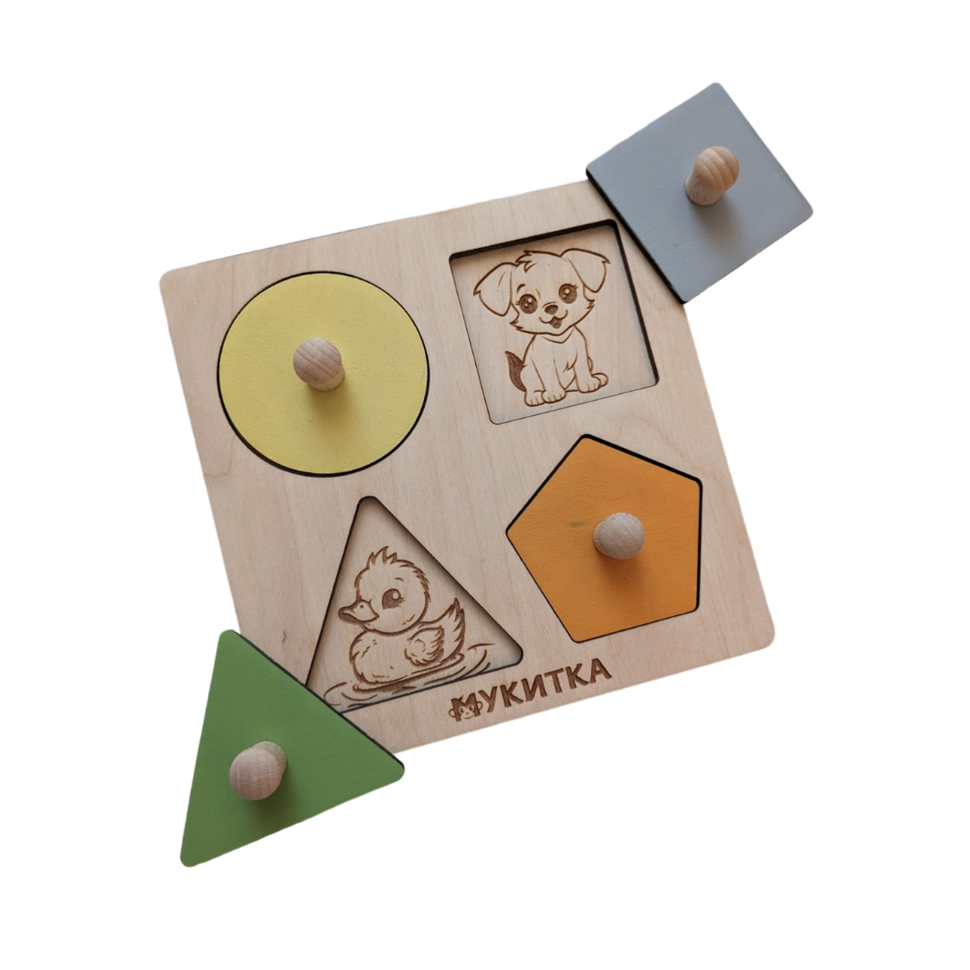 дървен пъзел с геометрични фигури