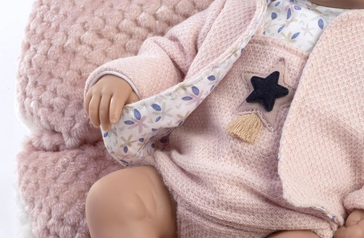 Красиви Кукли Reborn Jimena, с естествена коса с розова дрешка, сако и възглавница, 38 см