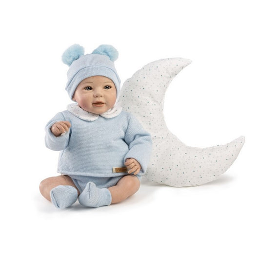 Голяма Кукла Reborn Kike, с лъскав пуловер и бикини и сини вълнени чорапки, 46 см