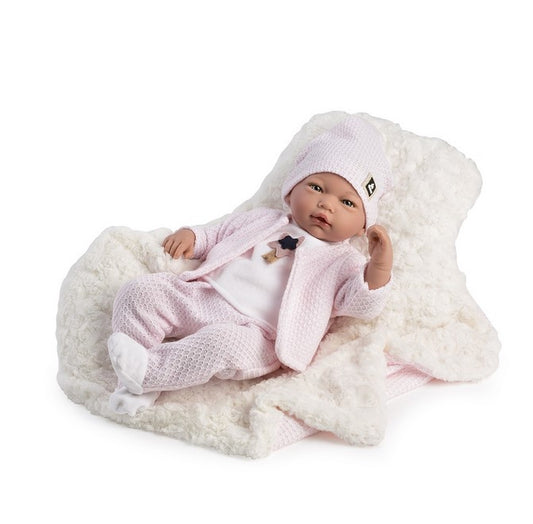 Голяма Кукла Reborn Lucía, с розов плетен комплект, 46 см