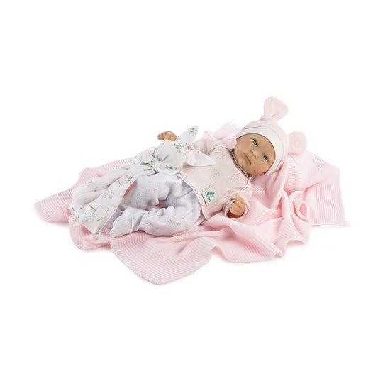 Силиконова кукла Miranda, реалистично бебе без коса, плетена тениска, панталони и играчка за гушкане дуду, 36 см