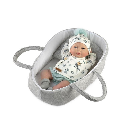 Красиви Кукли Reborn Nico, зелено-бели дрешки и кошарка, 38см